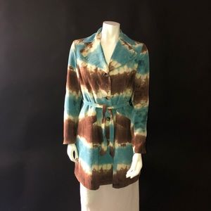 Turquoise & brown stone wash buttoned coat M
